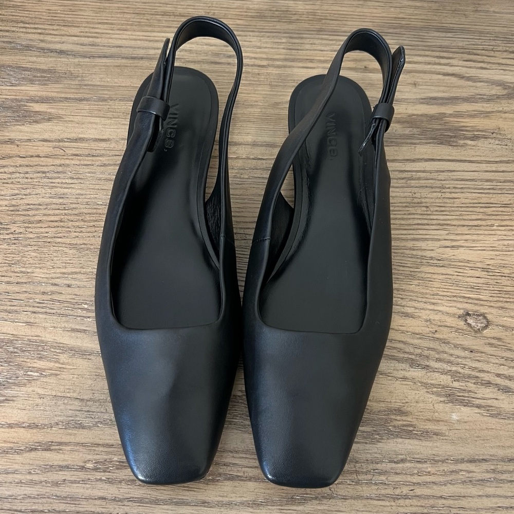 Vince Vida Slingback black soft leather flat square toe sz 8.5 - Picture 7 of 12